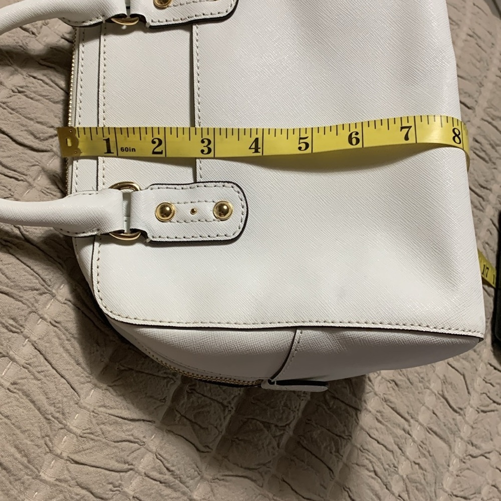 Michael Kors Jet Set Saffiano White Leather Bowling Bag Classic Quiet Luxury - Picture 14 of 16